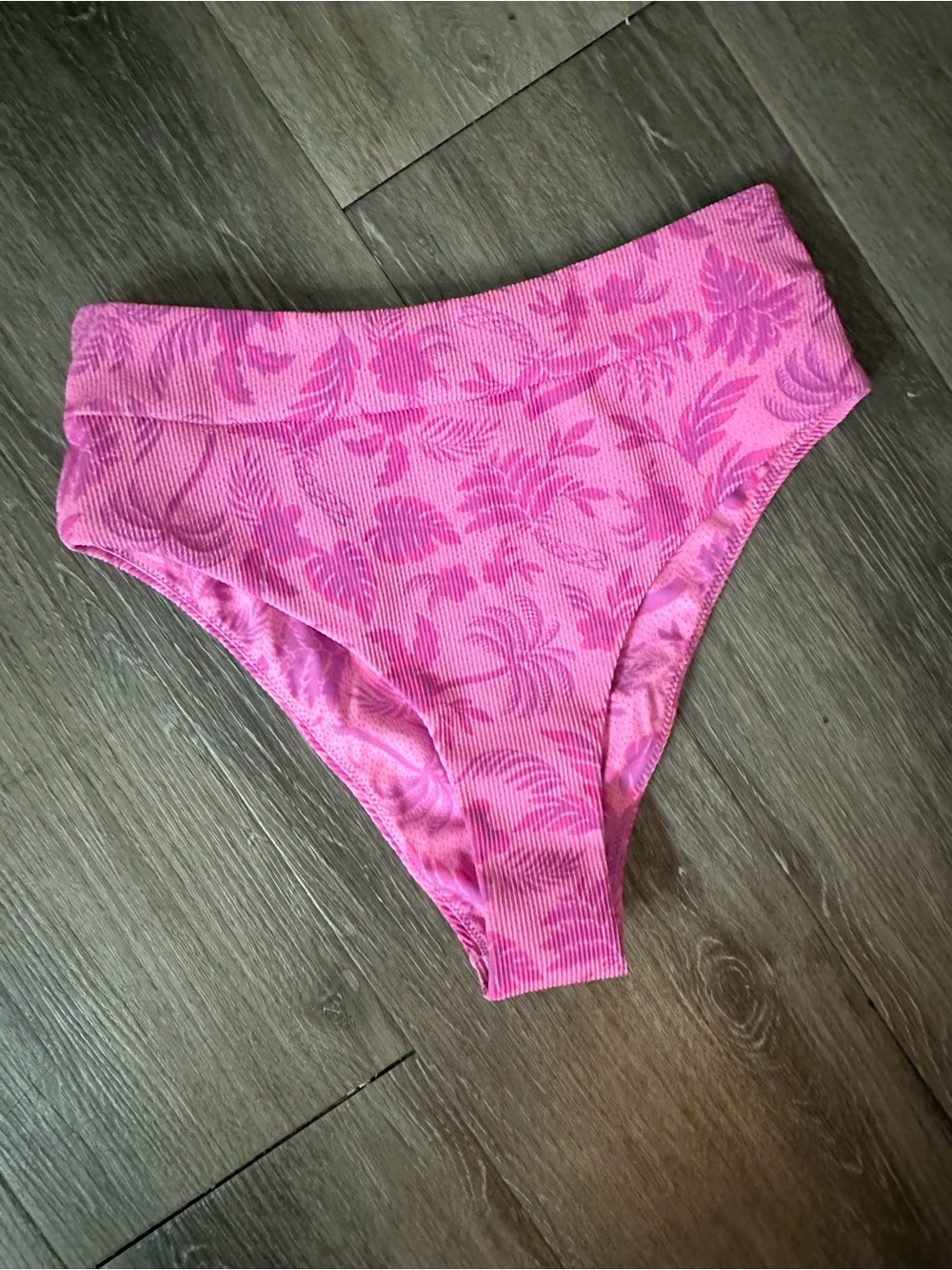 Kulani Kinis Pink Floral Ribbed high rise Bikini Bottom